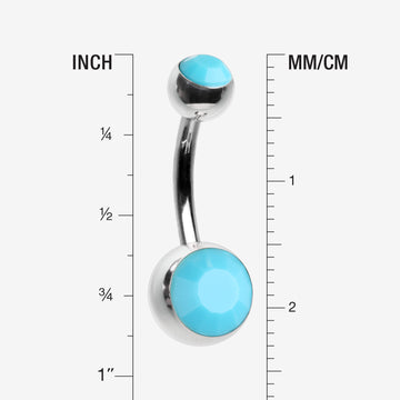 Detail View 1 of Turquoise Double Gem Ball Steel Belly Button Ring-Turquoise